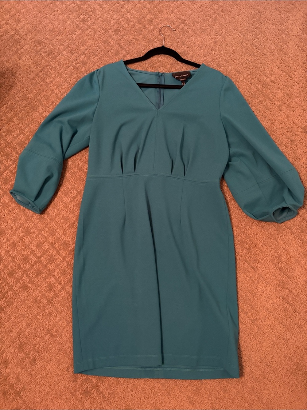 Donna Morgan Teal V-Neck Sheath Dress